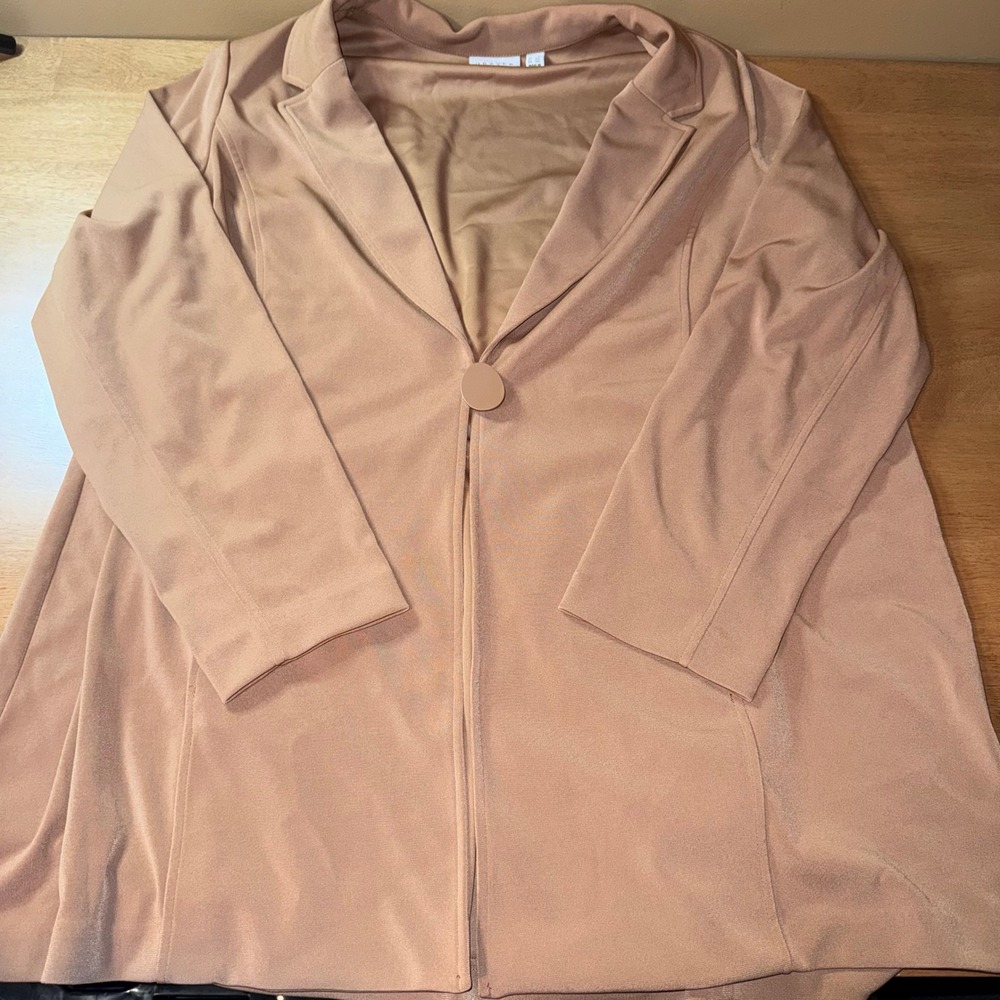 Susan Graver Graver Women 2X Tan Single Button Stretch Knit Blazer Jacket